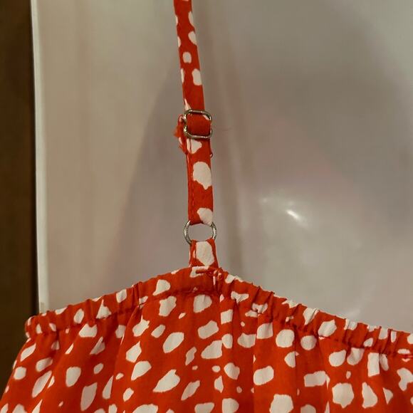 She + Sky Small Orange and White Spaghetti Strap Petal Skirt Romper - Picture 11 of 11